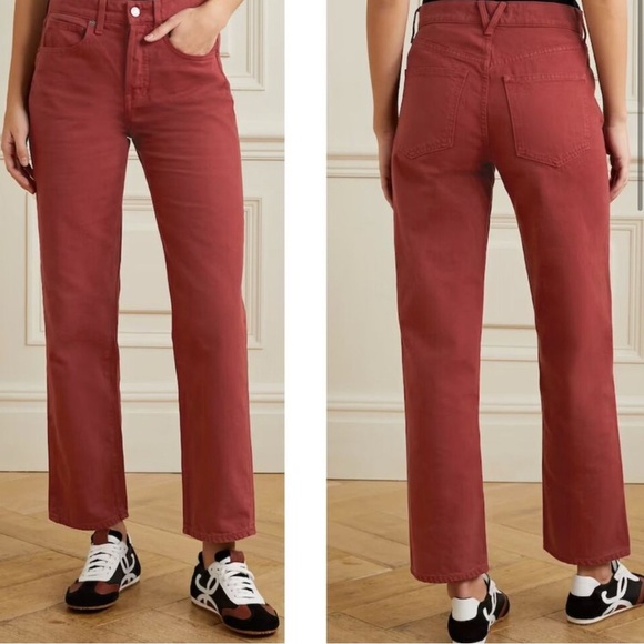 veronica beard blake classic straight high rise in red oxblood - Picture 4 of 14